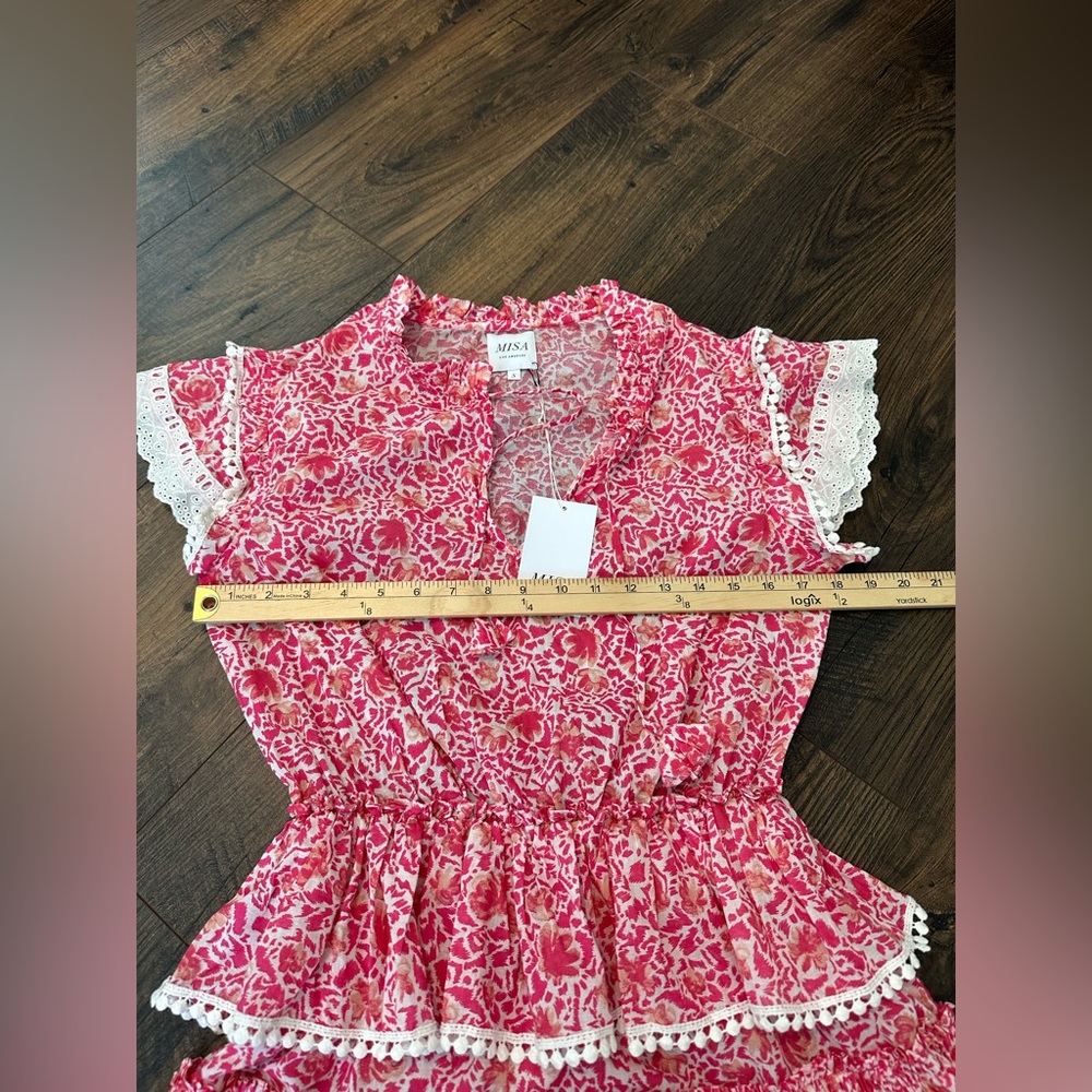 MISA Los Angeles Lilian Dress Pink Animal Floral Tiered Lace Trim NWT Size S - Picture 11 of 12